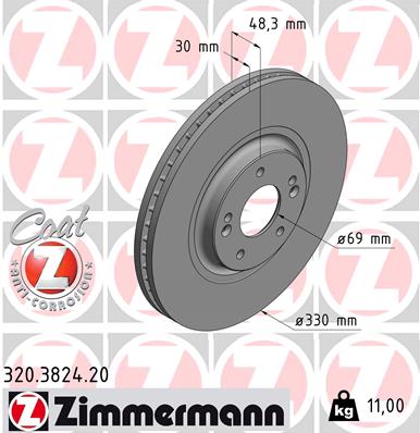 ZIMMERMANN Bremseskive 320382420 foraksel ventileret 330mm 30mm for KIA
