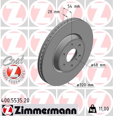 ZIMMERMANN Bremseskive 400553520 foraksel ventileret 320mm 28mm for MERCEDES-BENZ NISSAN
