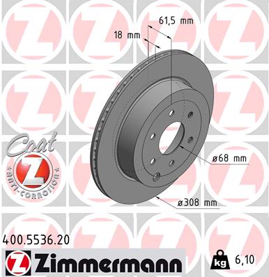 ZIMMERMANN Bremseskive 400553620 bagaksel ventileret 308mm 18mm for MERCEDES-BENZ NISSAN