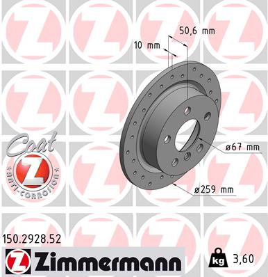 ZIMMERMANN Bremseskive 150292852 bagaksel fuld 259mm 10mm for MINI