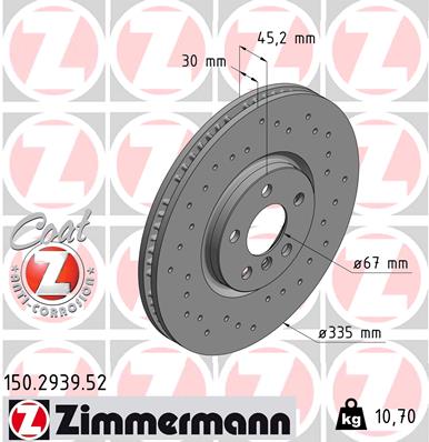 ZIMMERMANN Bremseskive 150293952 foraksel perforeret 335mm 30mm for BMW MINI