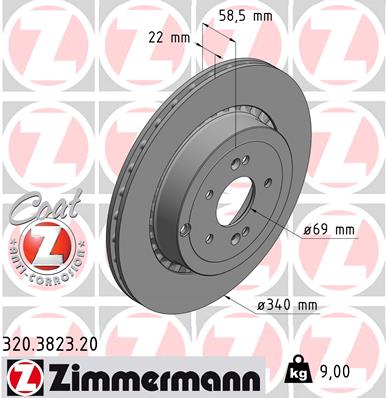 ZIMMERMANN Bremseskive 320382320 bagaksel udvendig ventileret 340mm 22mm for KIA