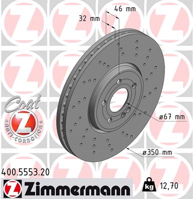 ZIMMERMANN Bremseskive 400555320 foraksel perforeret 350mm 32mm for MERCEDES-BENZ