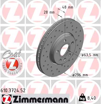 ZIMMERMANN Bremseskive 610372452 foraksel perforeret 296mm 28mm for VOLVO ASIA