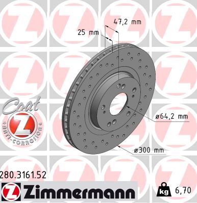 ZIMMERMANN Bremseskive 280316152 foraksel perforeret 300mm 25mm for HONDA