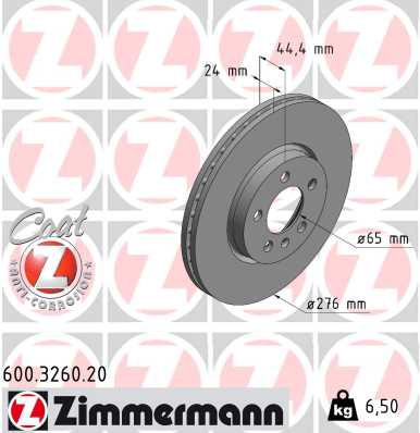 ZIMMERMANN Bremseskive 600326020 foraksel indvendig ventileret 276mm 24mm for VAG
