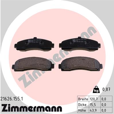ZIMMERMANN Bremseklodser 216261551 foraksel for NISSAN
