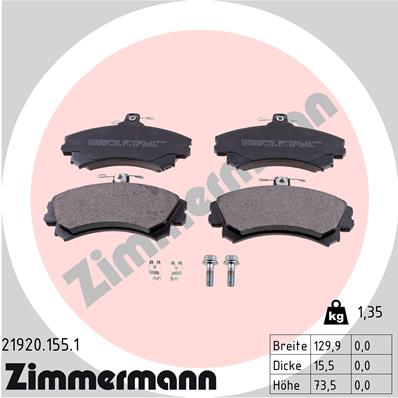 ZIMMERMANN Bremseklodser 219201551 foraksel for VOLVO MITSUBISHI