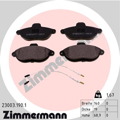 ZIMMERMANN Bremseklodser 230031901 foraksel for CITROËN/PEUGEOT FIAT LANCIA