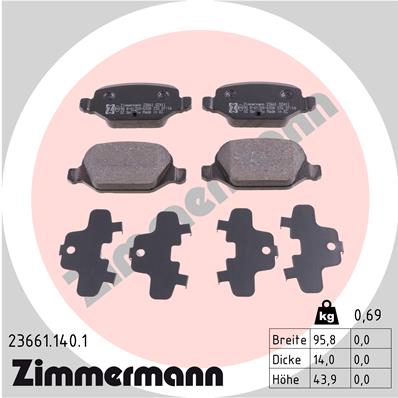 ZIMMERMANN Bremseklodser 236611401 bagaksel for FIAT