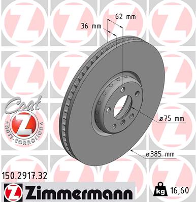 ZIMMERMANN Bremseskive 150291732 venstre foraksel 385mm 36mm for BMW
