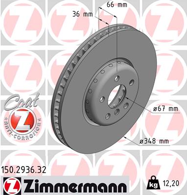 ZIMMERMANN Bremseskive 150293632 venstre foraksel 348mm 36mm for BMW (BRILLIANCE) BMW TOYOTA