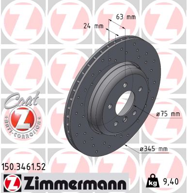 ZIMMERMANN Bremseskive 150346152 bagaksel perforeret 345mm 24mm for BMW