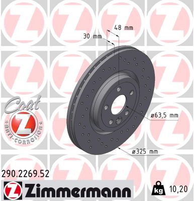 ZIMMERMANN Bremseskive 290226952 foraksel perforeret 325mm 30mm for JAGUAR JAGUAR (CHERY) LAND ROVER