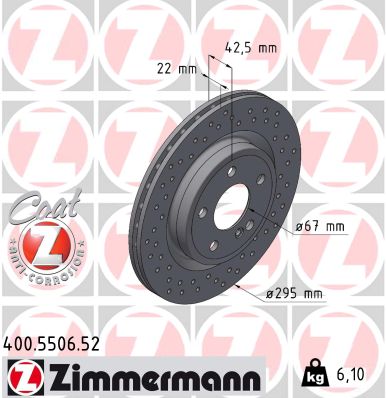 ZIMMERMANN Bremseskive 400550652 bagaksel perforeret 295mm 22mm for MERCEDES-BENZ (BBDC) MERCEDES-BENZ