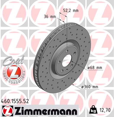 ZIMMERMANN Bremseskive 460155552 højre foraksel perforeret 360mm 36mm for PORSCHE