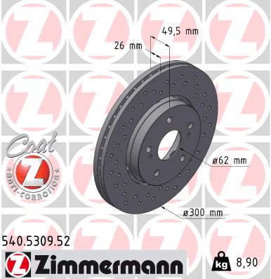 ZIMMERMANN Bremseskive 540530952 foraksel perforeret 300mm 26mm for SUZUKI