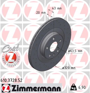 ZIMMERMANN Bremseskive 610372852 bagaksel perforeret 320mm 20mm for VOLVO VOLVO ASIA POLESTAR