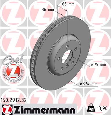ZIMMERMANN Bremseskive 150291232 venstre foraksel 374mm 36mm for BMW
