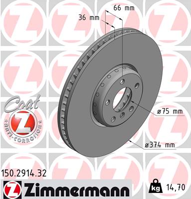 ZIMMERMANN Bremseskive 150291432 venstre foraksel 374mm 36mm for BMW