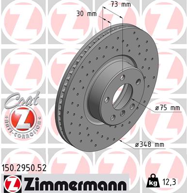 ZIMMERMANN Bremseskive 150295052 højre foraksel perforeret 348mm 30mm for BMW