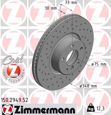 ZIMMERMANN Bremseskive 150294952 venstre foraksel perforeret 348mm 30mm for BMW