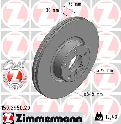 ZIMMERMANN Bremseskive 150295020 højre foraksel ventileret 348mm 30mm for BMW