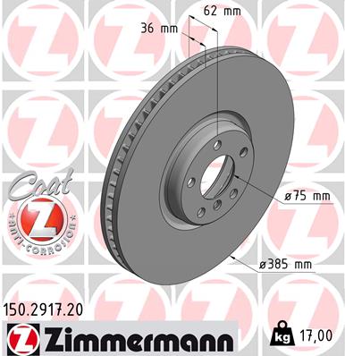 ZIMMERMANN Bremseskive 150291720 venstre foraksel ventileret 385mm 36mm for BMW