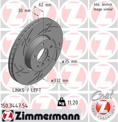 ZIMMERMANN Bremseskive 150344754 venstre foraksel lukket 332mm 30mm for BMW