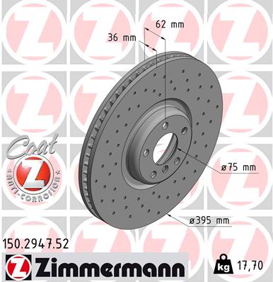 ZIMMERMANN Bremseskive 150294752 venstre foraksel perforeret 395mm 36mm for BMW