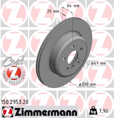 ZIMMERMANN Bremseskive 150295320 Bagaksel højre ventileret 330mm 20mm for BMW BMW (BRILLIANCE) TOYOTA