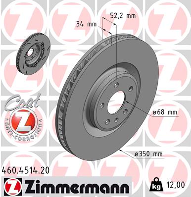 ZIMMERMANN Bremseskive 460451420 venstre foraksel lukket 350mm 34mm for PORSCHE