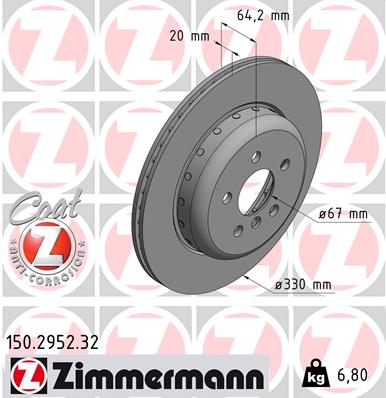 ZIMMERMANN Bremseskive 150295232 Bagaksel venstre 330mm 20mm for BMW (BRILLIANCE) BMW TOYOTA