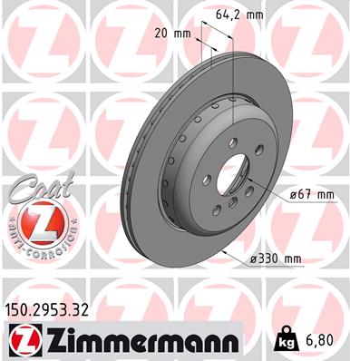 ZIMMERMANN Bremseskive 150295332 Bagaksel højre 330mm 20mm for BMW BMW (BRILLIANCE) TOYOTA
