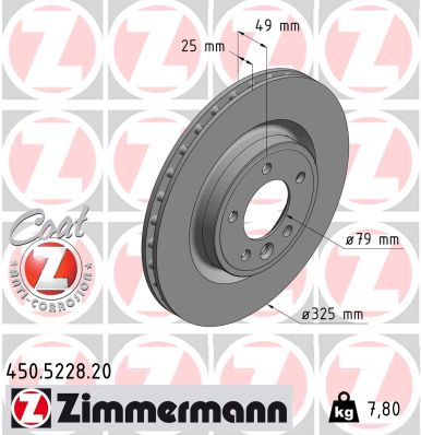ZIMMERMANN Bremseskive 450522820 bagaksel ventileret 325mm 25mm for LAND ROVER