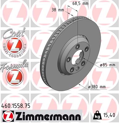 ZIMMERMANN Bremseskive 460155875 højre foraksel 380mm 38mm for PORSCHE