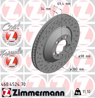 ZIMMERMANN Bremseskive 460452470 venstre foraksel 380mm 34mm for PORSCHE