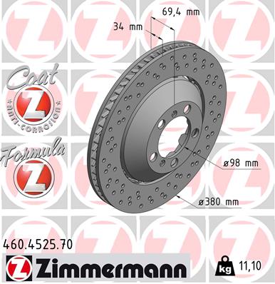 ZIMMERMANN Bremseskive 460452570 højre foraksel 380mm 34mm for PORSCHE