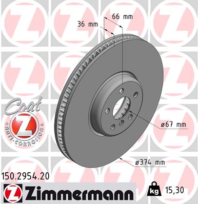 ZIMMERMANN Bremseskive 150295420 venstre foraksel ventileret 374mm 36mm for BMW
