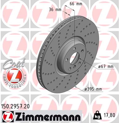 ZIMMERMANN Bremseskive 150295720 venstre foraksel Sænket 395mm 36mm for BMW