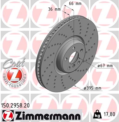 ZIMMERMANN Bremseskive 150295820 højre foraksel Sænket 395mm 36mm for BMW