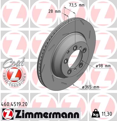 ZIMMERMANN Bremseskive 460451920 Bagaksel højre lukket 365mm 28mm for PORSCHE
