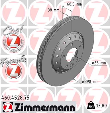 ZIMMERMANN Bremseskive 460452875 venstre foraksel 390mm 38mm for PORSCHE
