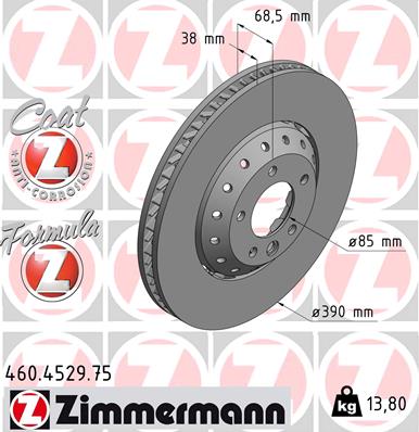 ZIMMERMANN Bremseskive 460452975 højre foraksel 390mm 38mm for PORSCHE