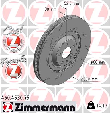ZIMMERMANN Bremseskive 460453075 venstre foraksel 390mm 38mm for PORSCHE