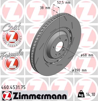 ZIMMERMANN Bremseskive 460453175 højre foraksel 390mm 38mm for PORSCHE