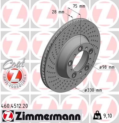 ZIMMERMANN Bremseskive 460451220 Bagaksel venstre perforeret 330mm 28mm for PORSCHE