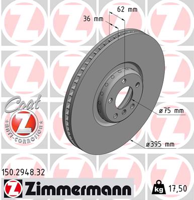 ZIMMERMANN Bremseskive 150294832 højre foraksel 395mm 36mm for BMW