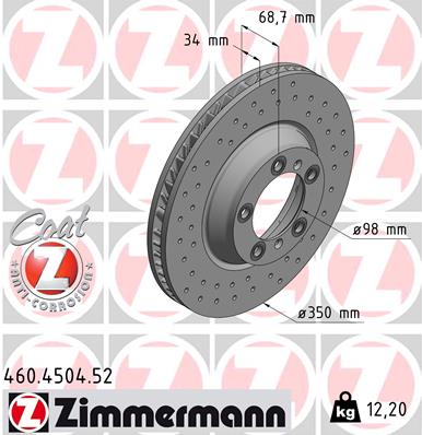 ZIMMERMANN Bremseskive 460450452 venstre foraksel perforeret 350mm 34mm for PORSCHE