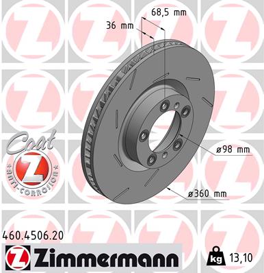 ZIMMERMANN Bremseskive 460450620 venstre foraksel lukket 360mm 36mm for PORSCHE